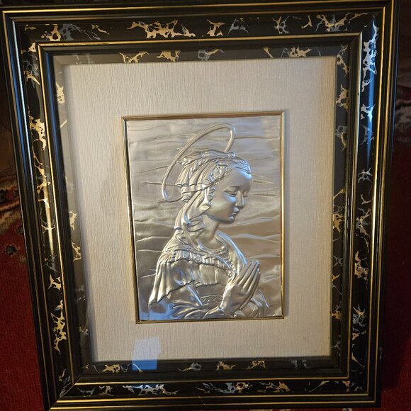 beautiful framed Italian silver plaque depicting the Madonna